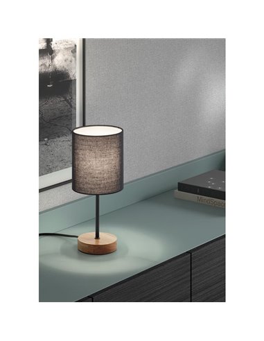 Lámpara de sobremesa con base madera SET WOOD, pantalla negra, E14