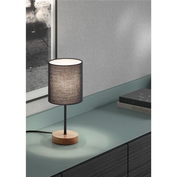 Lampe à poser avec pied en bois SET WOOD, abat-jour noir, E14