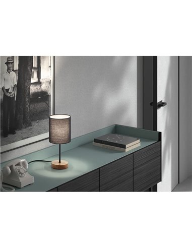 Lámpara de sobremesa con base madera SET WOOD, pantalla negra, E14