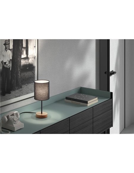 Lámpara de sobremesa con base madera SET WOOD, pantalla negra, E14