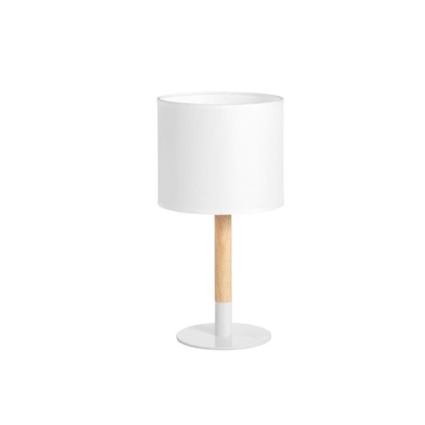 Lámpara de mesa con cuerpo de madera NOELIA, con pantalla y base blanca, 1xE27
