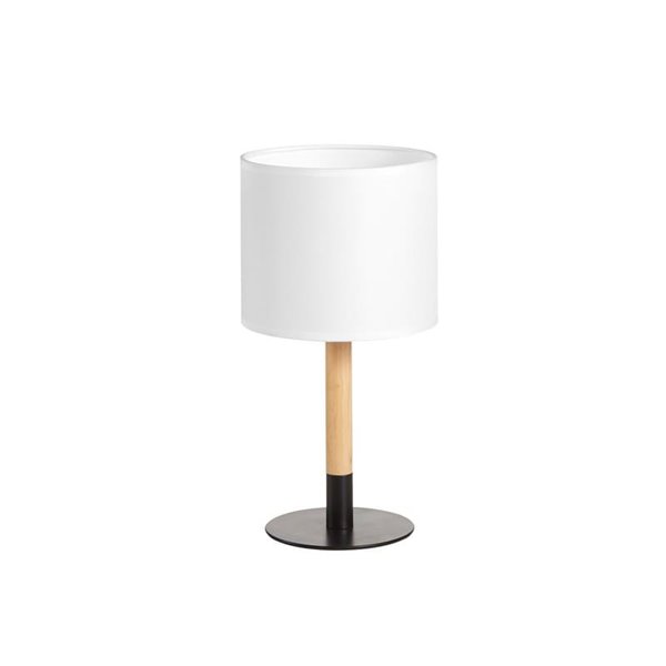 Lámpara de mesa con cuerpo de madera NOELIA, con pantalla blanca y base negra, 1xE27