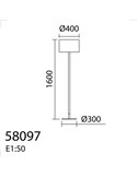 Lámpara de Pie con cuerpo de madera NOELIA, pantalla blanca y base negra, H: 160cm, 1xE27 