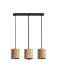 Lampe à suspension avec 3 abat-jours circulaires en bambou naturel RAIL, 3xE27