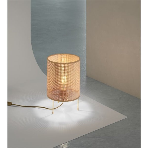 Lámpara de sobremesa rústica ATILA, detalle dorado y natural, ø19cm E27