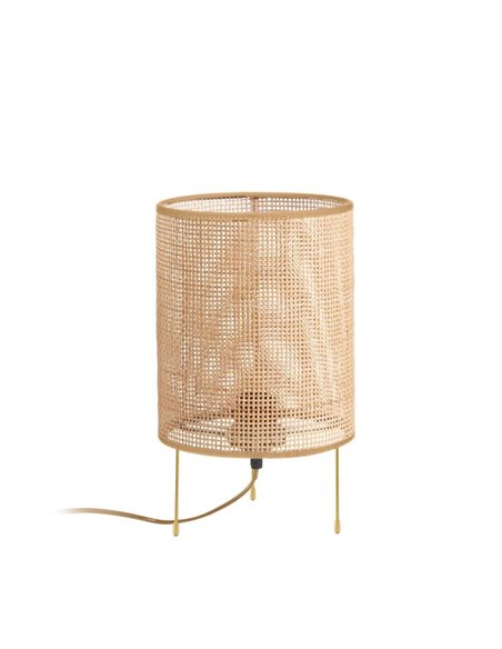 Lámpara de sobremesa rústica ATILA, detalle dorado y natural, ø19cm E27