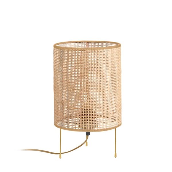 Lámpara de sobremesa rústica ATILA, detalle dorado y natural, ø19cm E27