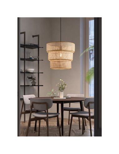 Luminária pendente ATILA em rattan natural, com abajur divisível em três partes, Ø35, E27