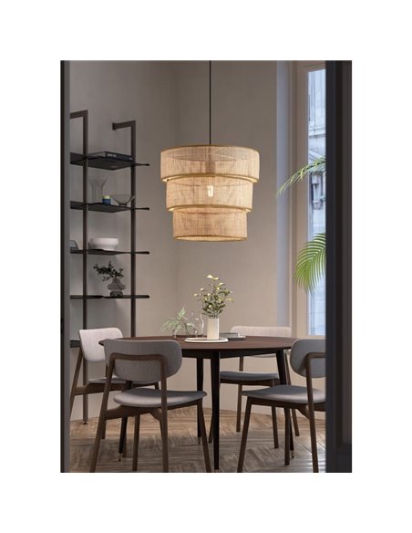 Lampe à suspension en rotin naturel ATILA, avec abat-jour divisible en trois parties, Ø35, E27