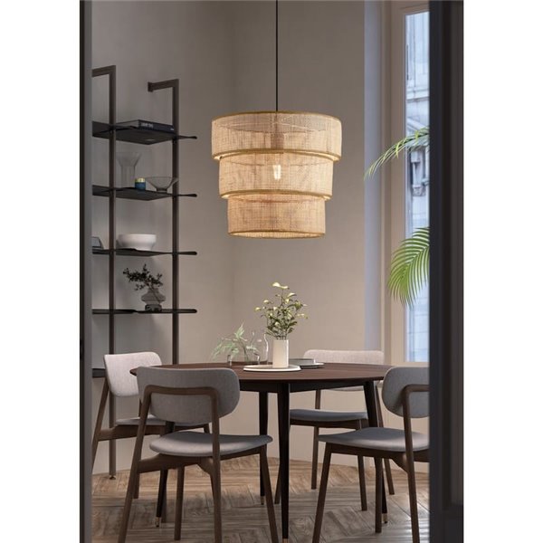 Luminária pendente ATILA em rattan natural, com abajur divisível em três partes, Ø35, E27