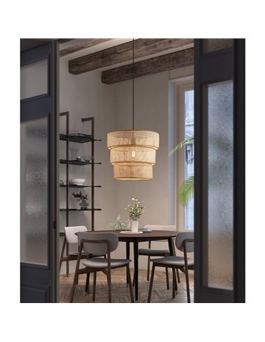 Luminária pendente ATILA em rattan natural, com abajur divisível em três partes, Ø35, E27