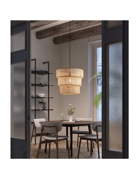 Lampe à suspension en rotin naturel ATILA, avec abat-jour divisible en trois parties, Ø35, E27