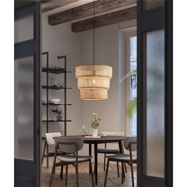 Luminária pendente ATILA em rattan natural, com abajur divisível em três partes, Ø35, E27