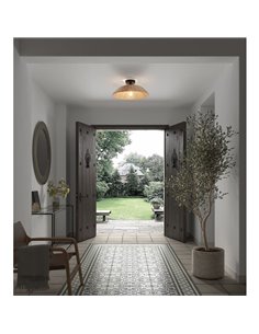 Plafón de techo con ratán natural tejido TRENZA, rúsctico con florón negro, ø40cm 1xE27 2