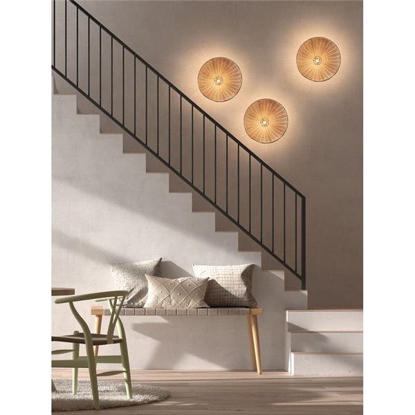 Plafón de techo con ratán natural tejido TRENZA, rúsctico con florón negro, ø40cm 1xE27