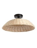 Plafón de techo con ratán natural tejido TRENZA, rúsctico con florón negro, ø40cm 1xE27