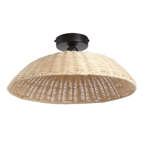 Plafón de techo con ratán natural tejido TRENZA, rúsctico con florón negro, ø40cm 1xE27