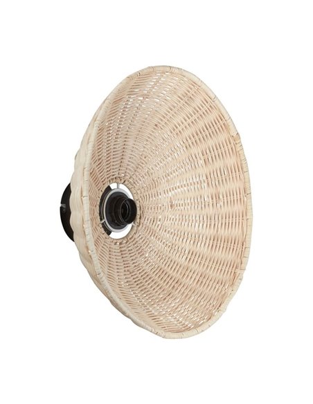 Plafón de techo con ratán natural tejido TRENZA, rúsctico con florón negro, ø40cm 1xE27