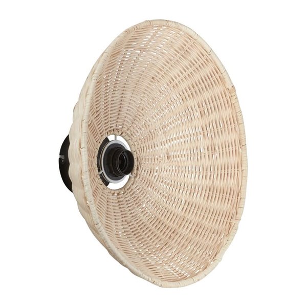 Plafón de techo con ratán natural tejido TRENZA, rúsctico con florón negro, ø40cm 1xE27