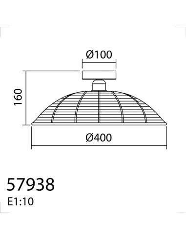 Plafón de techo con ratán natural tejido TRENZA, rúsctico con florón negro, ø40cm 1xE27