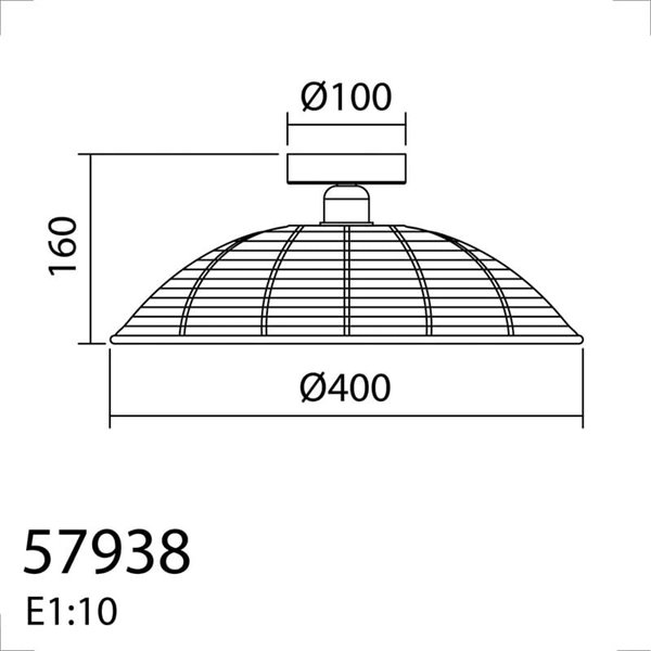 Plafón de techo con ratán natural tejido TRENZA, rúsctico con florón negro, ø40cm 1xE27