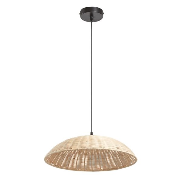 Luminária pendente TRENZA em rattan natural, trançado com acabamento orgânico, cabo e canópia pretos, ø40cm, 1xE27