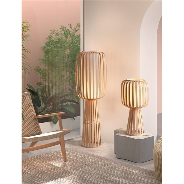 Lámpara de mesa de bambú natural CINTIA, con pantalla interna blanca, H: 28cm, E27 