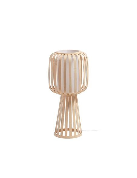 Lámpara de mesa de bambú natural CINTIA, con pantalla interna blanca, H: 28cm, E27 