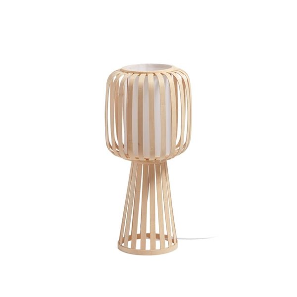 Lámpara de mesa de bambú natural CINTIA, con pantalla interna blanca, H: 28cm, E27 