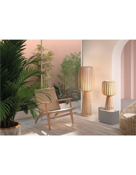 Lampe de table haute en bambou naturel CINTIA, avec abat-jour intérieur blanc, H : 39,5 cm, E27