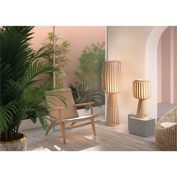 Lámpara de mesa de bambú natural alta CINTIA, con pantalla interna blanca, H: 39,5cm, E27 