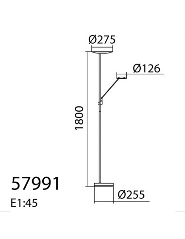Lámpara de pie LED de metal con brazo lector DAPHNE, 33W+8W CCT 2700K-4000K, varios colores