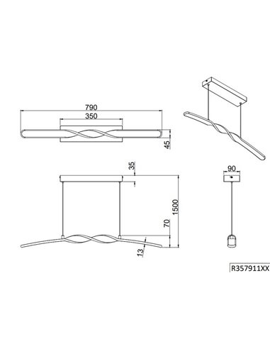 Lámpara colgante LED barra con luz GINKO altura ajustable 3000K 18W IP20
