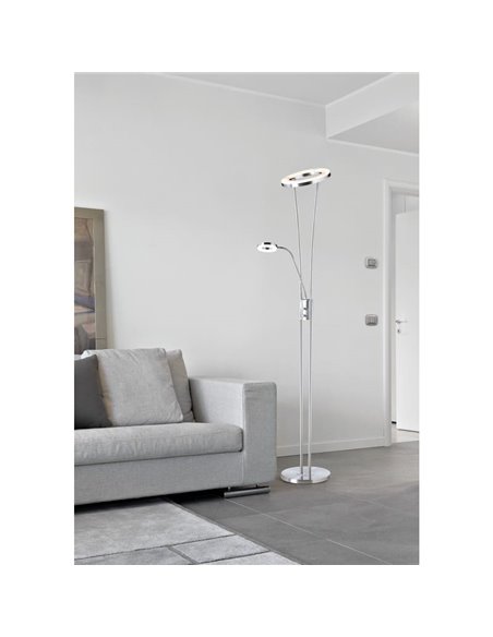Lámpara de pie LED metálico con brazo lector ANELLO, diseño de cuerpo doble, 30W+5W, 3000K dim, varios colores 