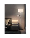 Lampadaire SAM avec abat-jour rond blanc, avec bras de lecture et mini abat-jour, E27+E14, chrome et noir