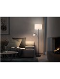 Lampadaire SAM avec abat-jour rond blanc, avec bras de lecture et mini abat-jour, E27+E14, chrome et noir