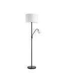 Luminária de chão SAM com cúpula redonda branca, com braço de leitura e mini cúpula, E27+E14, cromado e preto