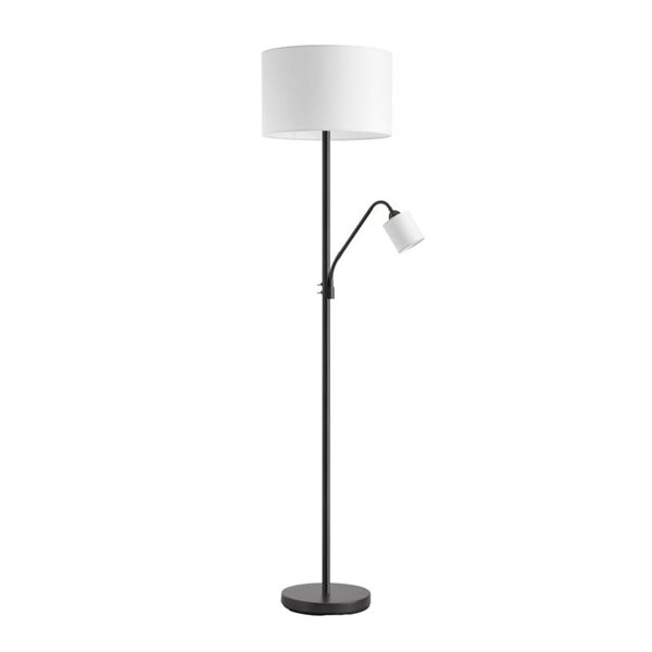 Luminária de chão SAM com cúpula redonda branca, com braço de leitura e mini cúpula, E27+E14, cromado e preto