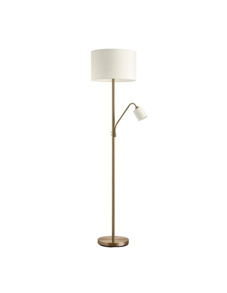 Luminária de chão SAM com cúpulas redondas creme, com braço de leitura, E27+E14, dourado