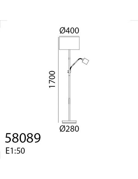 Lampadaire SAM avec abat-jour ronds crème, avec bras de lecture, E27+E14, doré
