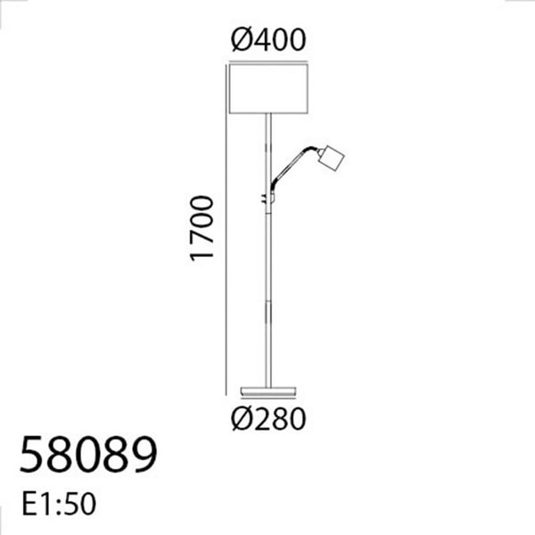 Lampadaire SAM avec abat-jour ronds crème, avec bras de lecture, E27+E14, doré