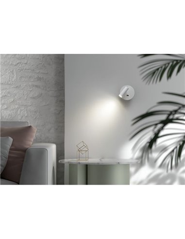 Aplique de pared con foco LED portátil FOCUS, 3W 3000K + USB + BAT, blanco o negro