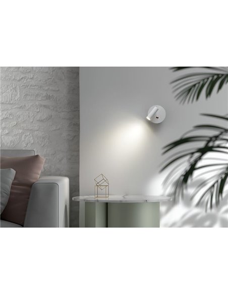Aplique de pared con foco LED portátil FOCUS, 3W 3000K + USB + BAT, blanco o negro