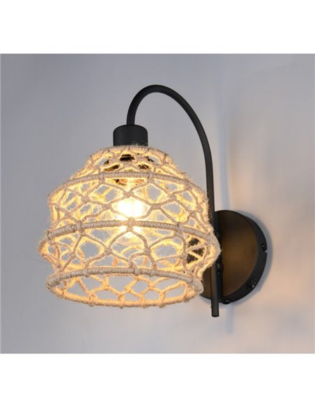 Luminária de parede em corda natural HIVE com lâmpada de interruptor integrada, exceto 1x E27 máx. 10 W IP20