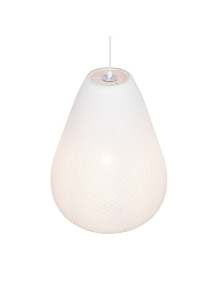 Plafonnier JANINE avec abat-jour en tissu et résille, hauteur réglable et effet de lumière diffuse, ampoule exclue. 1x E27 max. 