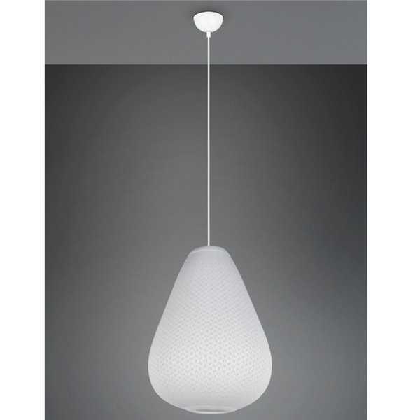 Plafonnier JANINE avec abat-jour en tissu et résille, hauteur réglable et effet de lumière diffuse, ampoule exclue. 1x E27 max. 