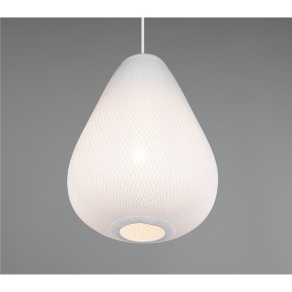 Plafonnier JANINE avec abat-jour en tissu et résille, hauteur réglable et effet de lumière diffuse, ampoule exclue. 1x E27 max. 