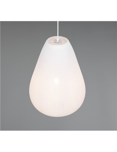 Plafonnier JANINE avec abat-jour en tissu et résille, hauteur réglable et effet de lumière diffuse, ampoule exclue. 1x E27 max. 