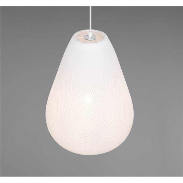 Plafonnier JANINE avec abat-jour en tissu et résille, hauteur réglable et effet de lumière diffuse, ampoule exclue. 1x E27 max. 