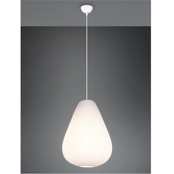 Plafonnier JANINE avec abat-jour en tissu et résille, hauteur réglable et effet de lumière diffuse, ampoule exclue. 1x E27 max. 